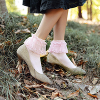 Perle à volants froufrous coton princesse mignon dentelle chaussette personnalisé cheville chaussettes pour les femmes