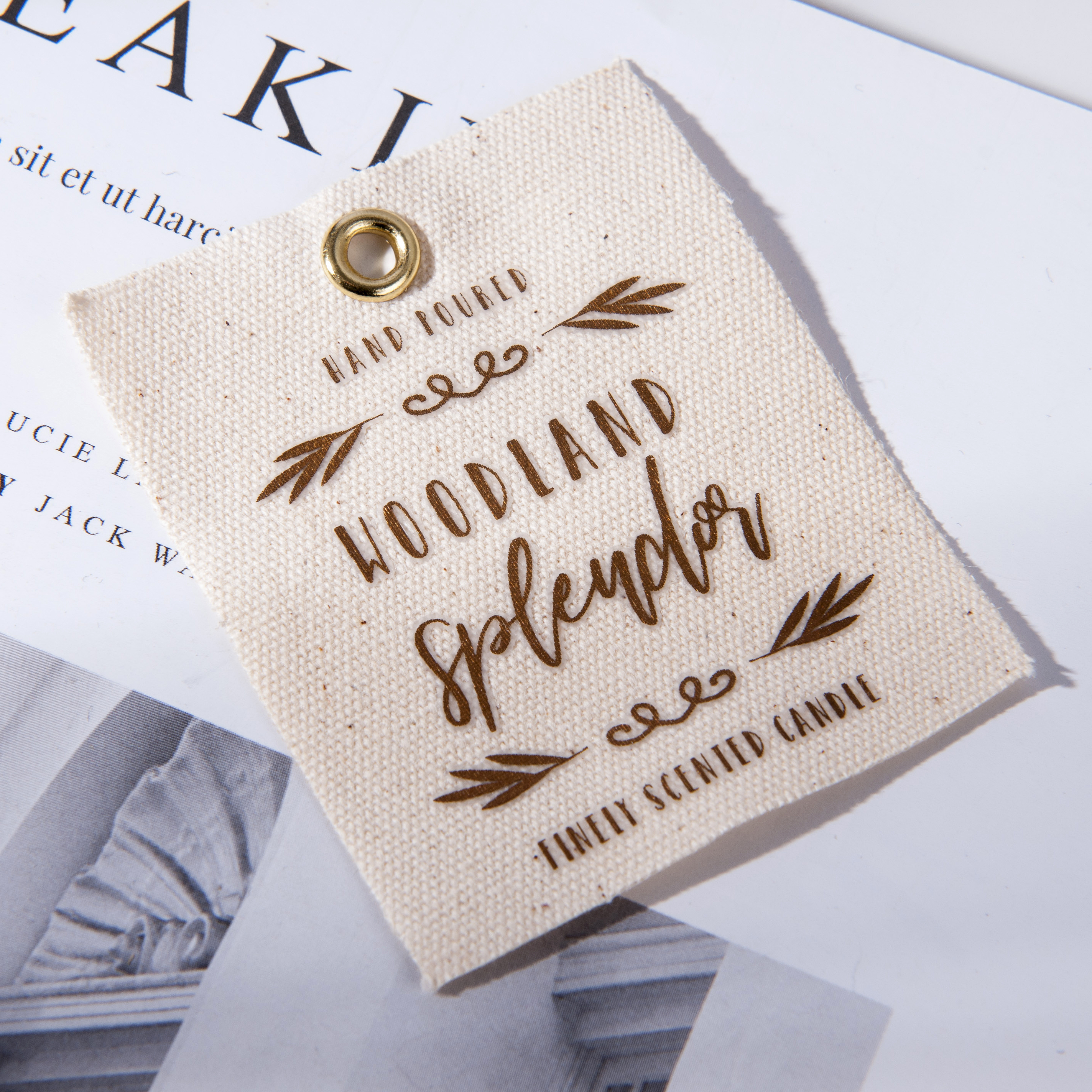 Custom Size Tags Sewing Woven Care Embossed Garment Candle Cup Labels For Brand Logo Application