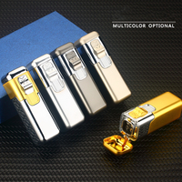 Briquet torche rechargeable Debang à quatre flammes en alliage de zinc bleu, coupe-vent, rechargeable au gaz, avec logo personnalisé, pour cadeaux promotionnels