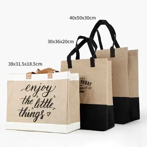 Custom Wholesale Reusable <b>Hessian</b> Shopper <b>Bag</b> Printed Large Natural Eco Friendly Burlap Jute Tote Beach <b>Shopping</b> <b>Bag</b> Custom Logo - Product Image 2