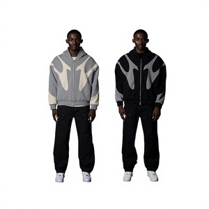 Hiphop Fashion Color Contrast Zipper Hoodie Custom New Men's High Quality Knitted Cotton Top <b>Zip</b> Hoodies Wholesale for Men - Product Image 1