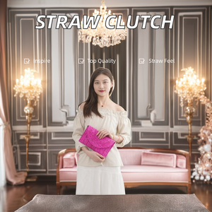 Bolso de playa de paja ligero de diseñador <span class=keywords><strong>HHGH</strong></span> 2024, bolso de mano de cáscara de maíz colorido con cierre de cubierta duradero, suave y hecho a mano - Product Image 6