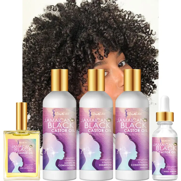 Oem Cosmetics Castor Oil Hair Serum Care Routine Kit For Anti Frizzy Coil Hair