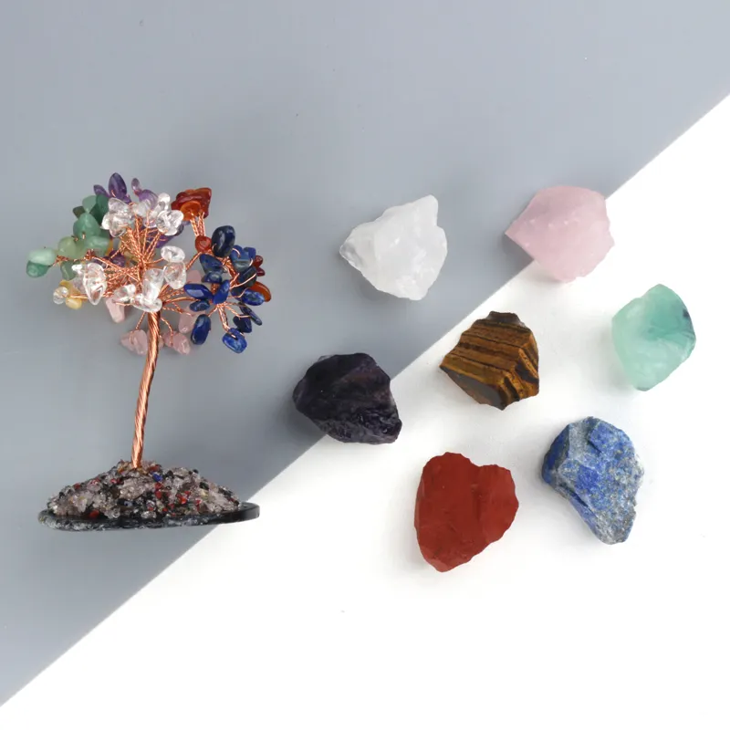 Atacado 7 Chakra Crystal Healing Set com Selenite Cura Espiritual Caixa Tumbled Stone Set