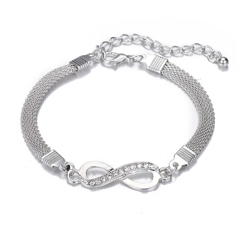 Braccialetto di gioielli di moda semplice con bracciale placcato argento infinito da 8 parole