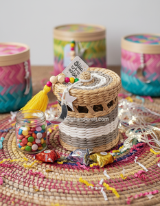 Boîte de rangement circulaire décorative avec couvercle à charnières - Contenant écologique de qualité supérieure pour les cadeaux d'hôtes du Ramadan et de l'Aïd - Product Image 4
