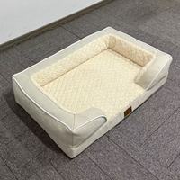 Lit pour chien et chat douillet et écologique pour l'hiver avec rembourrage en éponge, motif uni, matière en lin - Coussin de couchage confortable pour l'intérieur