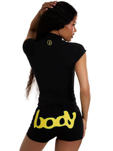 Completo <span class=keywords><strong>da</strong></span> <span class=keywords><strong>donna</strong></span> due pezzi caldo <span class=keywords><strong>e</strong></span> di tendenza: top a maniche corte con stampa a lettere <span class=keywords><strong>e</strong></span> scollo semi-aperto <span class=keywords><strong>e</strong></span> shorts <span class=keywords><strong>attillati</strong></span> - Product Image 6