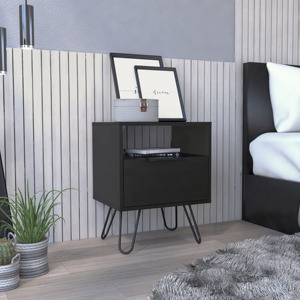 Augusta Nightstand Single Door Cabinet Hairpin Legs <b>Black</b> <b>Side</b> <b>Table</b> End <b>Table</b> - Product Image 1