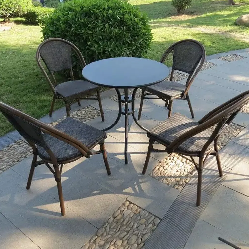 (SP-OC442) New Design 4 Seaters Dining Table Outdoor Garden Furniture Sets Rattan Chairs Patio