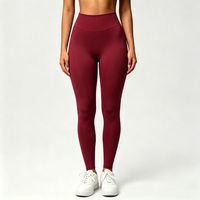 Legging de yoga et de fitness pour femme, rouge bordeaux, gainant, push-up, respirant, séchage rapide, pour la course et le sport