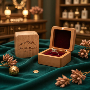 Custom Engraving Beech Wood Ring <strong>Box</strong> for Wedding, Square Wooden Jewelry <strong>Box</strong> Ring <strong>Earring</strong> <strong>Holder</strong>, Anniversary Gift Packing Case - Product Image 3
