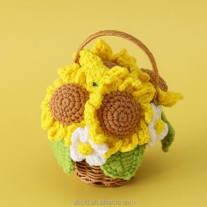 ตะกร้าดอกทานตะวันถักหลากสีทำมือ กระถางดอกทานตะวันขนาดเล็กสำหรับฮาโลวีน ตะกร้าดอกไม้โครเชต์ปรับแต่งได้ - Product Image 2