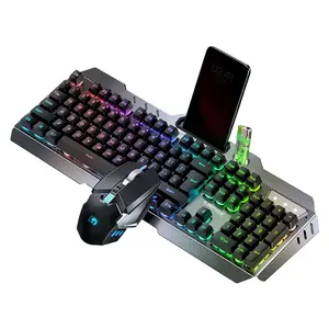 YINDIAO K670 RGB Set Panel logam warna-warni, Set Kombo Keyboard dan Mouse game nirkabel lampu latar dapat diisi ulang