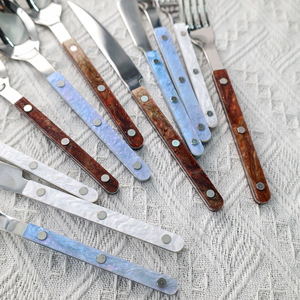 304 Stainless Steel Western Cutlery Set Acrylic Handle <b>Shell</b> Pattern Luxury Retro Steak Knife Fork Spoon Set - Product Image 3