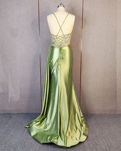 Robes de soirée en satin <span class=keywords><strong>vert</strong></span> <span class=keywords><strong>sauge</strong></span>, brodées à la main, dos nu, fente latérale, pour demoiselles <span class=keywords><strong>d</strong></span>'<span class=keywords><strong>honneur</strong></span> - Product Image 4