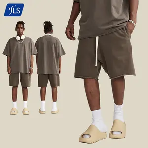 YLS 2023夏季12.3盎司法国毛圈100棉嘻哈男士重量级复古水洗定制刺绣短裤