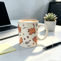 Mug à café classique personnalisé en porcelaine blanche, résistant à la chaleur, 11 oz, avec motif de chat mignon, commande en gros, en stock