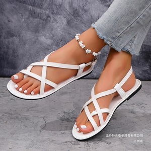 <b>Women</b> Strap <b>Gladiator</b> <b>Sandals</b> Ankle Elastic Band Open Toe Flat Heel Sexy PVC Casual Daily Footwear for Ladies - Product Image 3