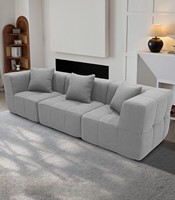 Canapé Chesterfield trois places en tissu peluche, design compact, minimaliste, pour appartement, hôtel, gonflable, moderne, salon