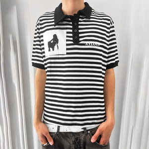 Vêtements d'été personnalisés pour hommes, chemises décontractées slim fit, 210g, 100% coton, rayées, manches courtes, boutons, design rayé, polo - Product Image 1