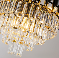 JACKSUN Lustre de Luxe Rond en Fer Doré et Noir avec Cadre en Verre Transparent, Luminaire Suspendu Moderne à 5 Niveaux, pour Hôtel et Salon