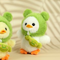 Porte-clés en peluche mini canard mignon avec capuche de grenouille verte, breloque de sac, pendentif, ornement, cadeau d'anniversaire pour filles