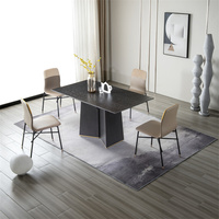 Minimaliste 6 Peuples Tables À Manger En Bois Massif Placage De Chêne Restaurant Noir Or Décoratif Moderne Table À Manger Et Chaises Ensemble