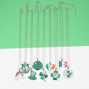 Collar con Trébol del Día de San Patricio, Aleación de Zinc, Cristal, Diamantes de Imitación, Joyería para Fiestas, Diseño Unisex y Lindo - Product Image 2