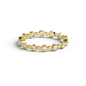 Vintage 18K Plated Gold Bezel Set Bubble Diamond Ring for Women Alternating Cut Full Eternity Band Textured <b>Stacking</b> Ring - Product Image 1