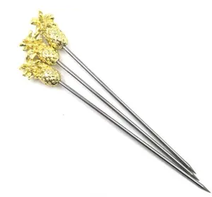 RTS New Pineapple Wine Martini Sign Cocktail Picks Stainless Steel Fruit Picks Creative Dessert Decoration Bar Tools