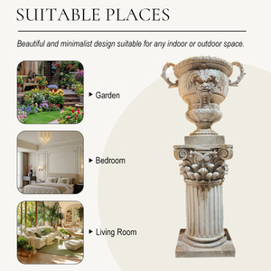 Urne de jardinage verticale à double poignée, style vintage, en magnésie, avec piédestal cannelé, motif homme vert, pour intérieur et extérieur, décoration de villa, fabrication OEM - Product Image 5