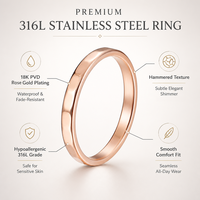 Bague martelée personnalisée en acier inoxydable plaqué or rose 18 carats, minimaliste, empilable, bijoux de mariage, vente en gros, OEM, ODM