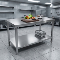 Plan de travail double couche en acier inoxydable SUS304, table de préparation alimentaire commerciale, équipement de cuisine hygiénique pour hôtel