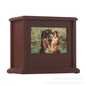 Wooden Square Pet <b>Urn</b> With Photo Frame Solid Wood Commemorative Burial Box For <b>Cats</b> And Dogs - Product Image 3