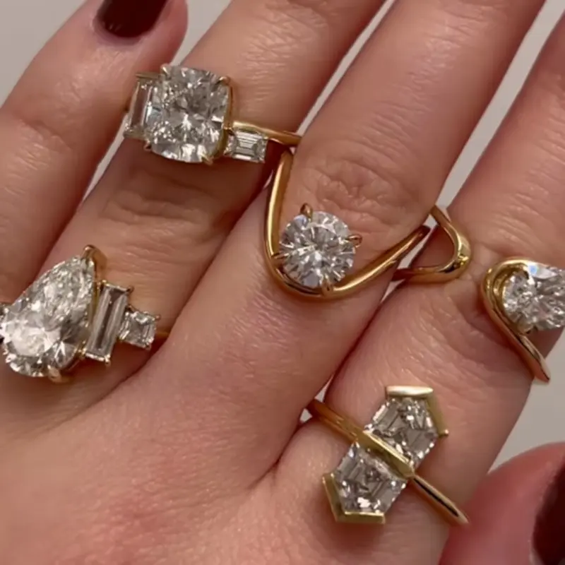 Элегантное и смелое модное кольцо с голым бриллиантом и золотым покрытием 18 карат