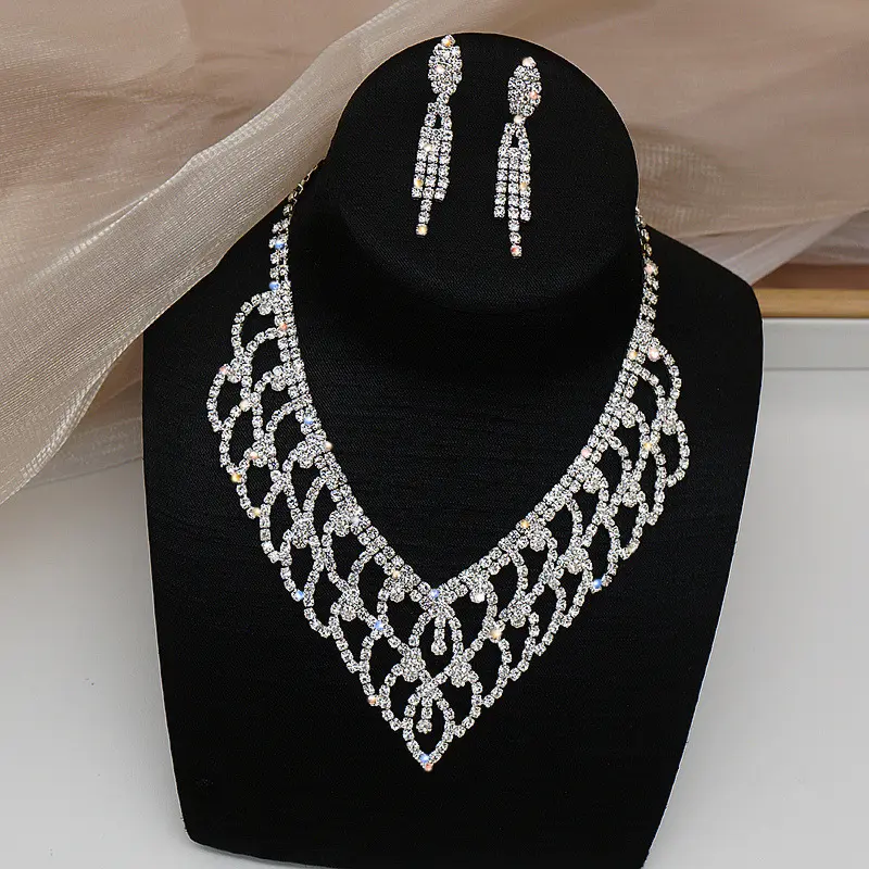 Aug Schmuck Luxus Zirkon hohle Quaste Mode Strass Anzug Kleid Braut Hochzeit Accessoires Halskette Ohrringe Schmuck Set