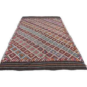 Alfombra étnica de lana marrón y rojo, 5,9x9,2 pies, hecha a mano, turca, área grande, rectángulo, patrón abstracto, respaldo de látex para pasillo, alfombra para habitación - Product Image 1