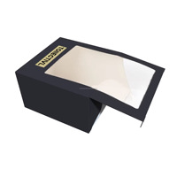 Caja de Cartón Negra Impresa Personalizada con Ventana Transparente de PVC Curvada y Diseño de Cierre a Presión, Adecuada para Empaque de Sombreros y Regalos