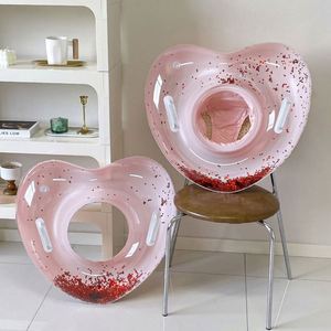 Bouée de bain gonflable en forme de cœur pour enfants - Flotteur de piscine avec poignées et siège, rose et amusant - Product Image 2