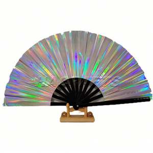 Abanico de Mano Plegable de PVC con Diseño Láser, Abanico Grande de Colores Brillantes para Fiestas, Año Nuevo Chino, Regalos Empresariales, Música - Product Image 6