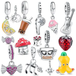925 Sterling Silver Popular cute Animal fruit Friends Dangle Charms Bead Fit Original DIY Charm Bracelet Necklace Jewelry Making