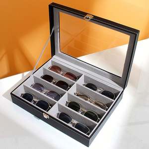 Boîte de rangement portable en cuir PU noir à 8 compartiments pour lunettes de soleil et de vue – Vente en gros - Product Image 1