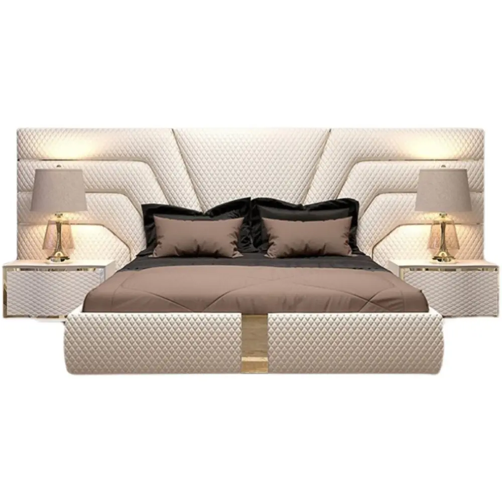 Moderne Luxe Slaapkamer Meubilair Houten Frame Kingsize Bed Queen Lederen Comfort Opslag Zacht Bed