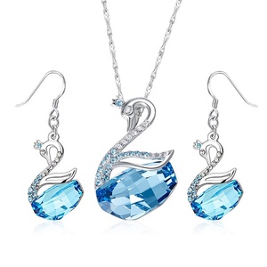Cadeaux pour petite amie, collier de luxe en <span class=keywords><strong>argent</strong></span> sterling <span class=keywords><strong>925</strong></span> cristal autrichien avec pendentif cygne, ensemble de bijoux - Product Image 1