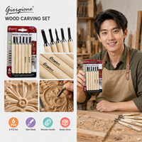 Giorgione Nouveauté Ensemble de 6 couteaux à sculpter le bois, lames en acier, manches en bois, outils de sculpture pour le bricolage