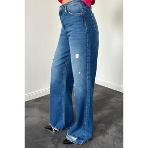 Pantalones Palazzo Vaqueros Azules con Corte Láser para Mujer al por Mayor - Product Image 4