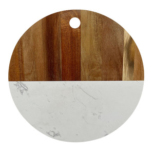 Bandeja redonda decorativa de mármol y madera para decoración del hogar y servir postres - Product Image 3