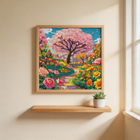 Peinture sur tissu 5D créative DIY, magnifique arbre à fleurs de cerisier, scène de jardin printanier vibrante, cadre pour débutants et adultes, moderne