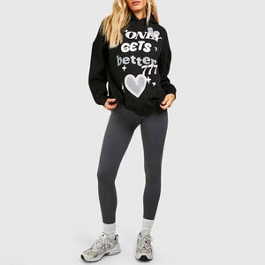 Modern Latest Custom-Made High Quality Breathable Anti-pilling Puff Print <b>Slogan</b> Oversized <b>Hoodie</b> for <b>Women</b> - Product Image 3